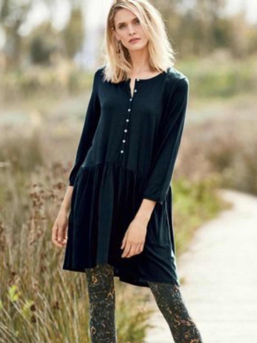 Peruvian Connection Black Button-Front Women's Dress short long sleeve s